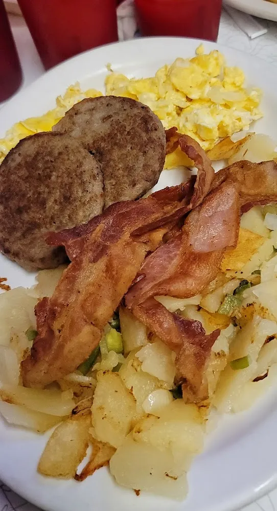 Scrambled Eggs Potatoes Sausage Patties Bacon